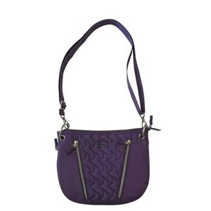 LUG Swivel Crossbody Bag Purple‎ Quilted Front Zipper Pocket Floral Interior